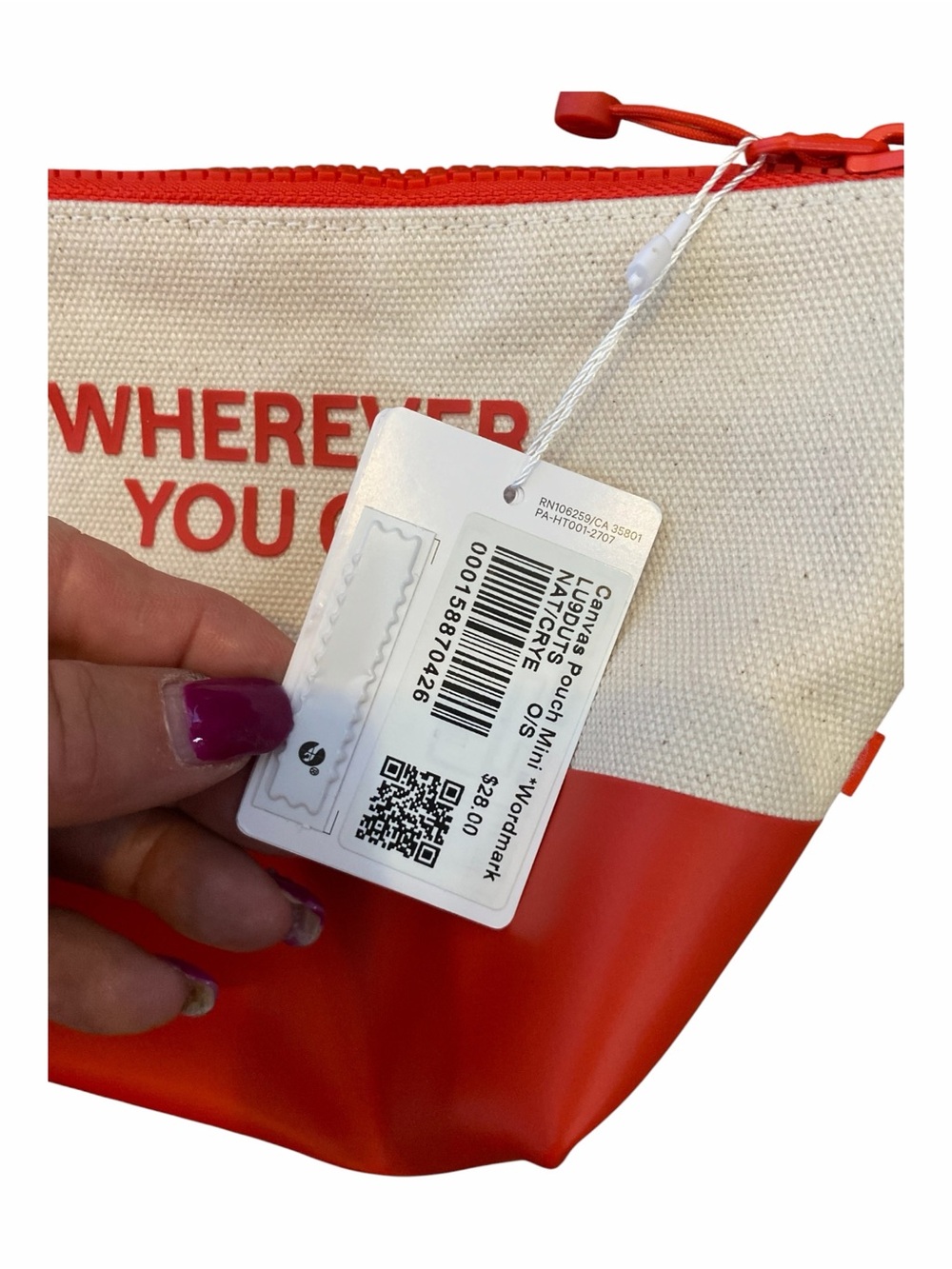 NWT Canvas Pouch Mini Word mark CHERRY EMBER O/S - Picture 2 of 3